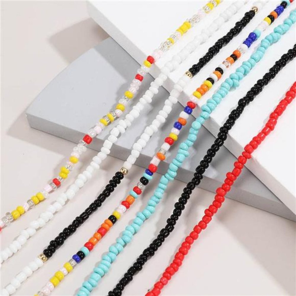 Boho Layered Beaded Necklaces Colorful Beads Choker Necklace Handmade (7PCS) - Picture 6 of 8